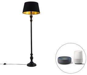 Inteligentná stojaca lampa čierna s tienidlom čiernym so zlatom 45 cm vrátane Wifi A60 - Classico