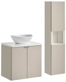 Kúpeľňová zostava Viva Cashmere s doskou, umývadlom a skrinkami 60 cm kašmírová/biela