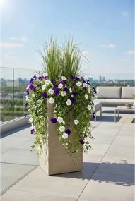 Vysoký kvetináč BLOCK, sklolaminát, výška 80 cm, béžové riadky