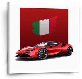 Sablio Obraz Ferrari Italská vlajka na červeném bloku - 110x110 cm