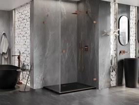Mexen Lunar-B, pravostranný výklopný sprchový kút 90 x 80 cm, 8mm číre sklo, profil medená matná, 832-090-080-65-00-P