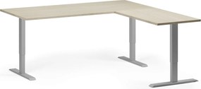 Výškovo nastaviteľný stôl, 180x180 cm, 3 motory, L/P, sivá podnož, dub prírodný