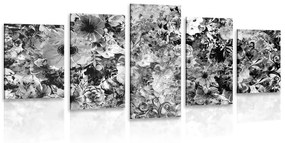 5-dielny obraz kvety v čiernobielom prevedení - 100x50