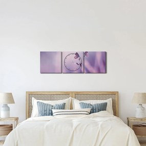 Obraz - Fialové motýliky (s hodinami) (90x30 cm)