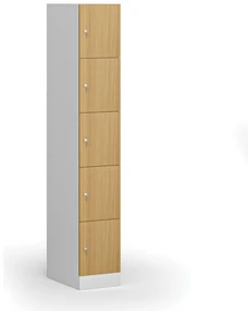 Šatníková skrinka s úložnými boxmi, 5 boxov, 1850 x 300 x 500 mm, cylindrický zámok, laminované dvere, buk