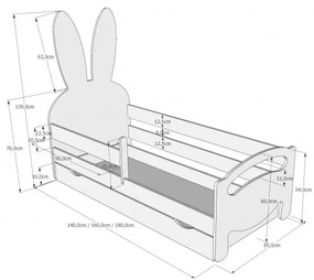 Detská posteľ BUNNY, sivá