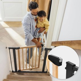 ECOTOYS Bezpečnostná detská bránka na schody 74–100 cm, drevo+kov, samozatváracia, bez vŕtania
