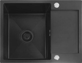 Rea Paul, 1-komorový oceľový drez 600x480x185 mm, čierna matná, ZLE-06011