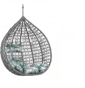 Sivé závesné kreslo KOKON bez stojana, zeleno-biely vankúš