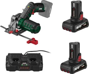 Parkside®  Aku ručná kotúčová píla 12 V Phksa 12 B3 + Dvojitá nabíjačka 12 V/2 x 4,5 A + Akumulátor 12 V/5 Ah, 2 kusy  (800012268)