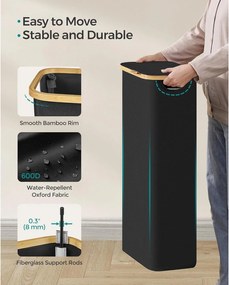 65l koš na prádlo s viečkom, úzky dizajn, 42 × 22,5 × 70,5 cm, čierny