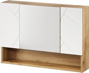 Závěsná koupelnová skříňka se zrcadlem Mazi 58 80 cm dub Wotan/bílá