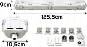 LED sada světel, hermetické svítidlo 120 cm, 36 W, 5760 lm, 4000 K, do garáže, s plechem