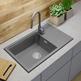 Gamma Advance 8050, 1-komorový granitový drez 800x500x210 mm, šedá, GMA-ZLE000149