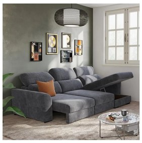 Univerzálna rohová rozkladacia trojmiestna pohovka s úložným priestorom TRENTO antracit