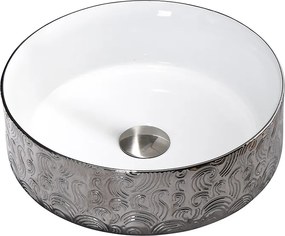 BPS-koupelny Keramické umývadlo na dosku HYD-LA-WH-SV-MOD3-360 36x36 cm, biele/strieborné
