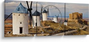 Obraz - Veterné mlyny Consuegra, Španielsko (s hodinami) (90x30 cm)