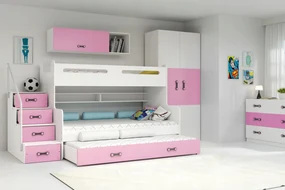 Interbeds Poschodová posteľ MAX 3 + 3x matrace 200x120 ružovo-biela 2025