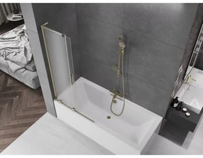 Mexen Velar L, 2-krídlová posuvná vaňová zástena 95 x 150 cm, 8mm sklo námraza, zlatá lesklá, 896-095-003-31-50