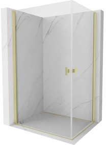 Mexen Mist-B Duo, 2-krídlový výklopný sprchový kút 100 x 70 cm, číre sklo, zlatý matný profil, 8A2-100-070-55-00