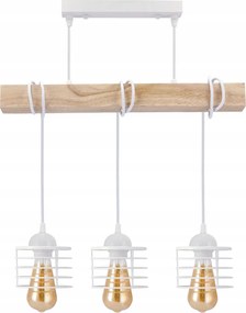 BERGE LED závesné stropné svietidlo, drevený trám, 3xE27, biela pružina