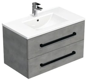 Kúpeľňová skrinka s čiernou úchytkou a umývadlom SAT Cube Way 80x53x46 cm betón mat CUBE46C802BEMOD, 1 ks