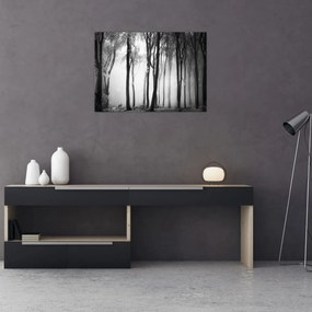 Sklenený obraz - Vlk v temnom lese (70x50 cm)