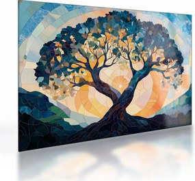 Sklenený obraz – Mozaika – slnko a strom II. (70x50 cm)
