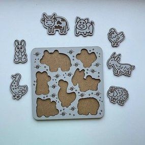 Drevené detské puzzle - Farma - Biela