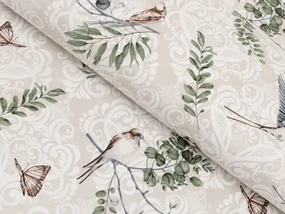 Biante Detský bavlnený záves Sandra SA-490 Lastovičky s motýlikmi na béžovom ornamente 150x210 cm
