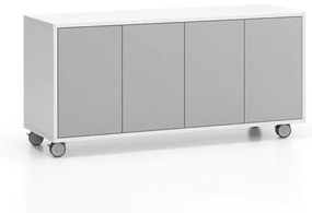 PLAN Pojazdná skrinka na kolieskach s dverami LAYERS, dlhá, 1200 x 400 x 575 mm, biela / sivá