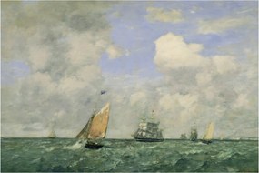 Obraz - Eugène Boudin, Ships and Sailing Boats Leaving Le Havre, reprodukcia (90x60 cm)