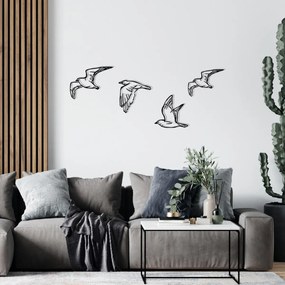 Nástenná kovová dekorácia Vtáky 100x24 cm čierna