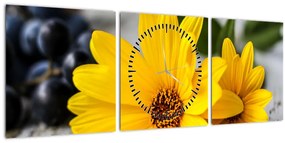 Obraz žltých kvetov (s hodinami) (90x30 cm)