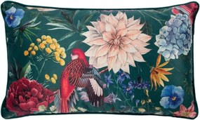 Zelený zamatový vankúš s kvetmi Imelda – 30*50*8 cm