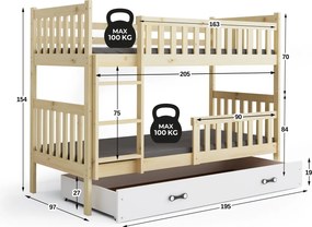 Poschodová posteľ KUBO 200x90 | borovica - biela