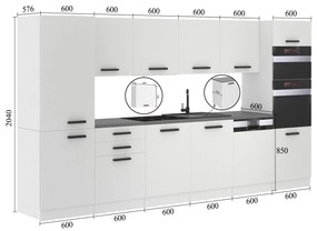 Kuchynská linka Belini Premium Full Version 360 cm eben kráľovský s pracovnou doskou NAOMI