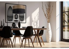 Závesné svietidlo Wood, 1x dýha zlatý dub/čierne PVC tienidlo, (fi 40cm)