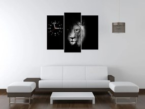 Gario Obraz s hodinami Lev v tieni - 3 dielny Rozmery: 90 x 70 cm