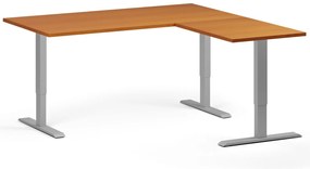 Výškovo nastaviteľný stôl, 160x160 cm, 3 motory, L/P, sivá podnož, čerešňa
