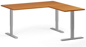 Výškovo nastaviteľný stôl, 160x160 cm, 3 motory, L/P, sivá podnož, čerešňa