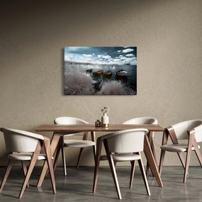 Obraz - Drevené loďky na jazere (90x60 cm)