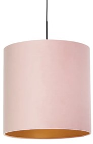 Závesné svietidlo s velúrovým odtieňom ružové so zlatom 40 cm - Combi