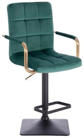 LuxuryForm Barová stolička VERONA GOLD VELUR na čiernej hranatej základni - zelená