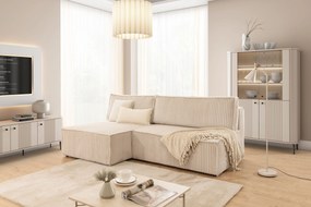 Rohová sedacia súprava Solvero Mini ľavá s funkciou spania - svetlobéžový plyš Tilia 01