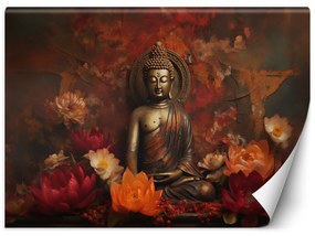 Gario Fototapeta Socha meditujúceho Budhu a farebné kvety Materiál: Vliesová, Rozmery: 200 x 140 cm