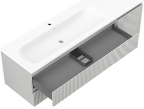 Mexen Rivel, kúpeľňová skrinka 160 cm s umývadlom Vela vľavo, 2S, 1D, drážkovaná, sivá matná/biela matná - 91A23-16047-3-BBFFF62-W23L01