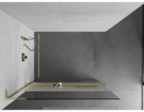 Mexen Kioto+ L, sprchová zástena Walk-In s poličkou a vešiakom 90 x 200 cm, 8mm číre sklo-námraza, zlatý lesklý profil,800-090-123-50-35