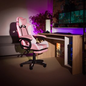 Kancelárske kreslo Juventa (s RGB LED osvietením) (ružová + biela). Vlastná spoľahlivá doprava až k Vám domov. 1040137