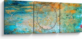 Obraz modrej abstrakcie (s hodinami) (90x30 cm)